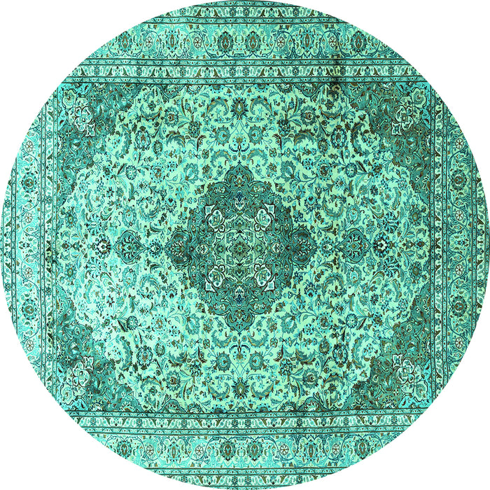 Round Medallion Turquoise Traditional Rug, tr1093turq