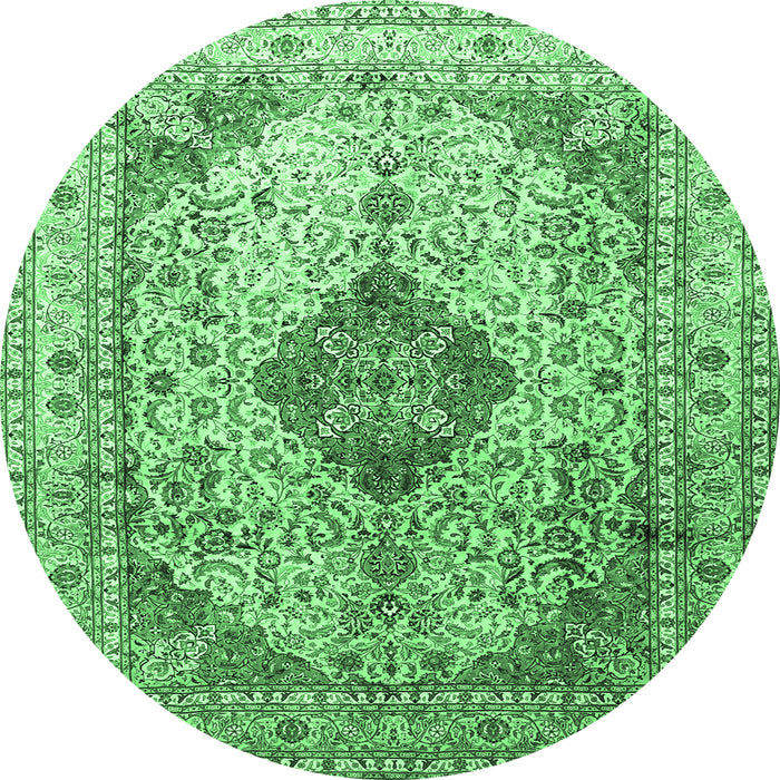 Round Medallion Emerald Green Traditional Rug, tr1093emgrn