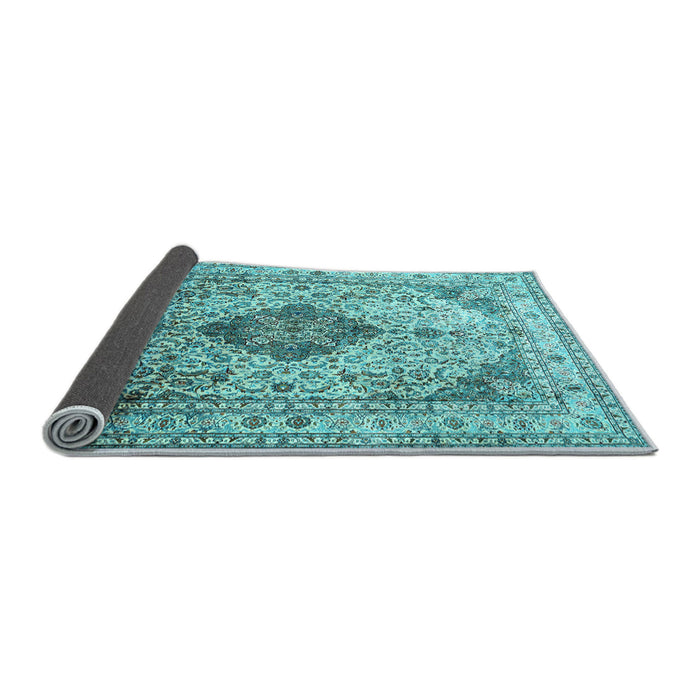 Sideview of Medallion Light Blue Traditional Rug, tr1093lblu