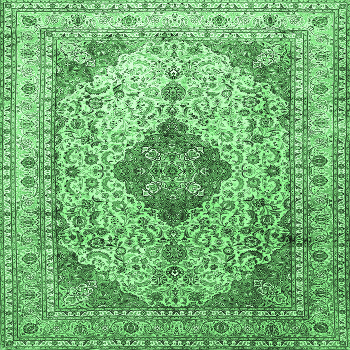 Square Machine Washable Medallion Emerald Green Traditional Area Rugs, wshtr1093emgrn