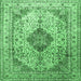 Square Machine Washable Medallion Emerald Green Traditional Area Rugs, wshtr1093emgrn