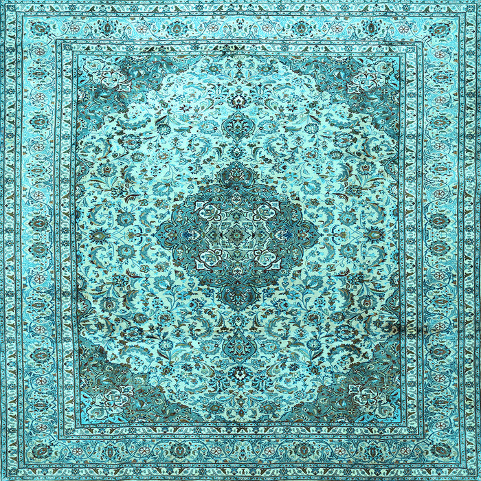 Square Medallion Light Blue Traditional Rug, tr1093lblu