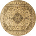 Round Machine Washable Medallion Brown Traditional Rug, wshtr1093brn