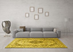 Machine Washable Medallion Yellow Traditional Rug in a Living Room, wshtr1093yw