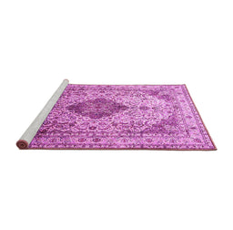 Sideview of Machine Washable Medallion Pink Traditional Rug, wshtr1093pnk