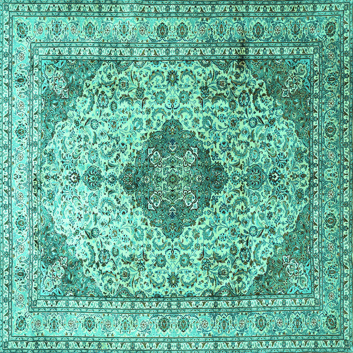 Square Medallion Turquoise Traditional Rug, tr1093turq