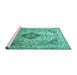 Sideview of Machine Washable Medallion Turquoise Traditional Area Rugs, wshtr1093turq