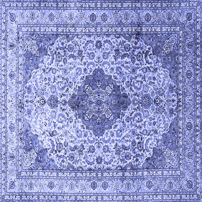 Square Machine Washable Medallion Blue Traditional Rug, wshtr1093blu