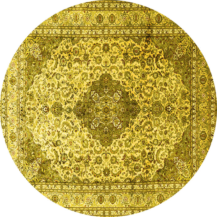 Round Medallion Yellow Traditional Rug, tr1093yw