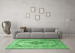 Machine Washable Medallion Emerald Green Traditional Area Rugs in a Living Room,, wshtr1093emgrn