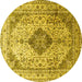 Round Machine Washable Medallion Yellow Traditional Rug, wshtr1093yw