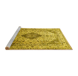 Sideview of Machine Washable Medallion Yellow Traditional Rug, wshtr1093yw