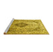 Sideview of Machine Washable Medallion Yellow Traditional Rug, wshtr1093yw