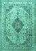 Machine Washable Medallion Turquoise Traditional Area Rugs, wshtr1093turq