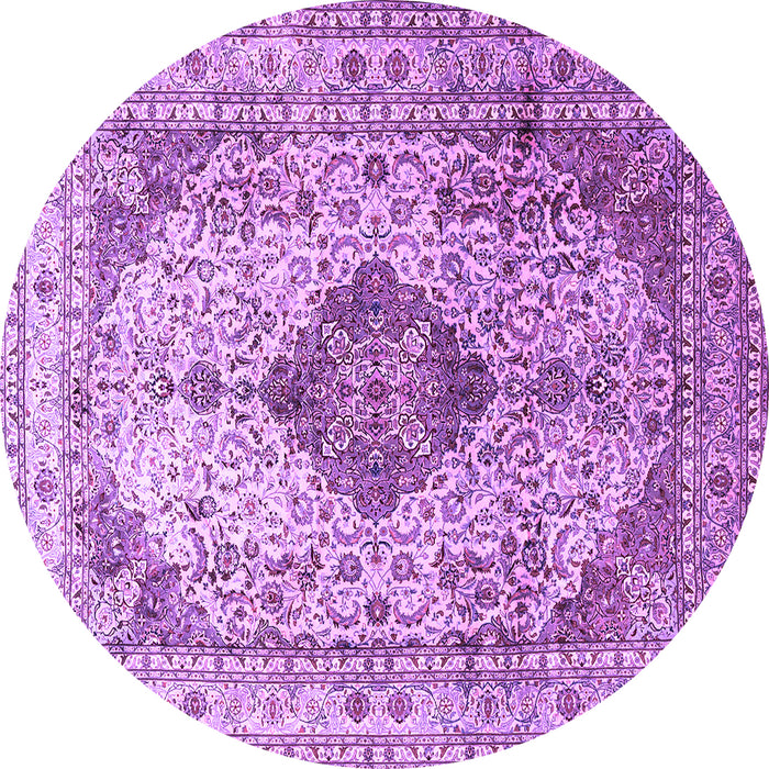 Round Machine Washable Medallion Purple Traditional Area Rugs, wshtr1093pur