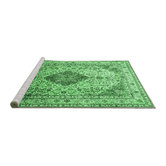 Sideview of Machine Washable Medallion Emerald Green Traditional Area Rugs, wshtr1093emgrn