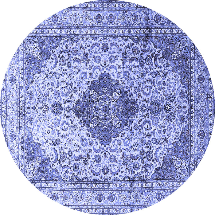Round Machine Washable Medallion Blue Traditional Rug, wshtr1093blu
