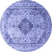 Round Machine Washable Medallion Blue Traditional Rug, wshtr1093blu