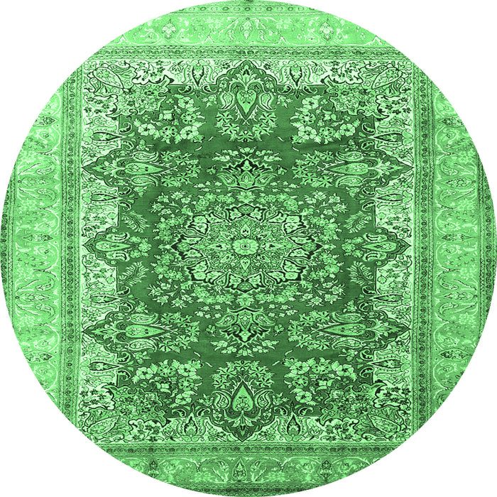 Round Persian Emerald Green Traditional Rug, tr1094emgrn