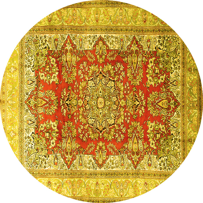 Round Machine Washable Persian Yellow Traditional Rug, wshtr1094yw