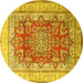 Round Machine Washable Persian Yellow Traditional Rug, wshtr1094yw