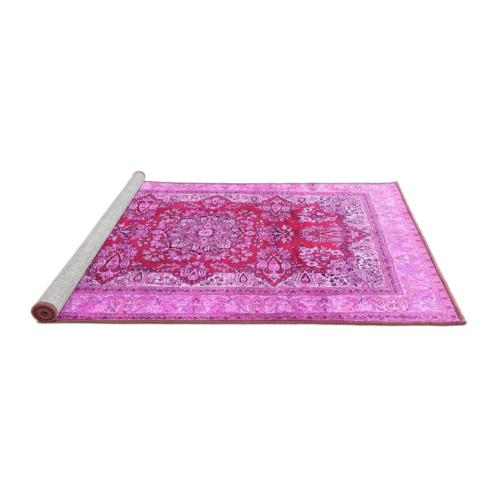 Sideview of Machine Washable Persian Pink Traditional Rug, wshtr1094pnk