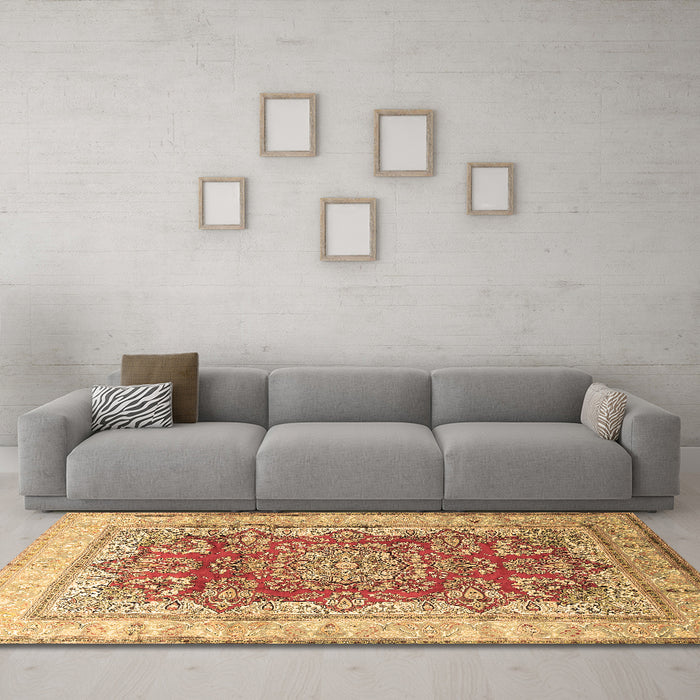 Machine Washable Persian Brown Traditional Rug in a Living Room,, wshtr1094brn