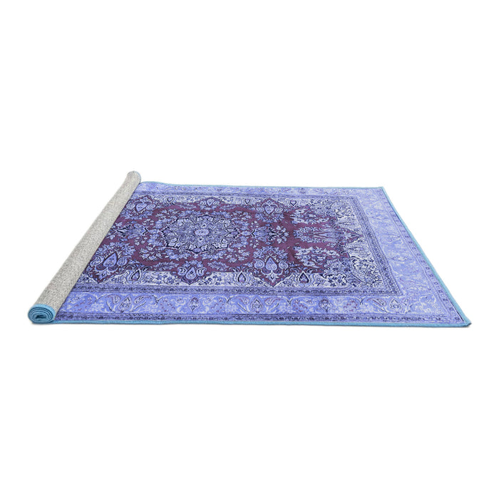 Sideview of Machine Washable Persian Blue Traditional Rug, wshtr1094blu