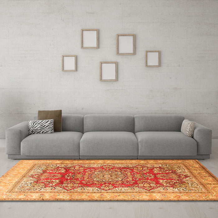 Machine Washable Persian Orange Traditional Area Rugs in a Living Room, wshtr1094org