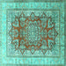 Square Machine Washable Persian Turquoise Traditional Area Rugs, wshtr1094turq