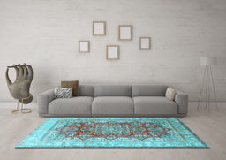 Machine Washable Persian Light Blue Traditional Rug in a Living Room, wshtr1094lblu