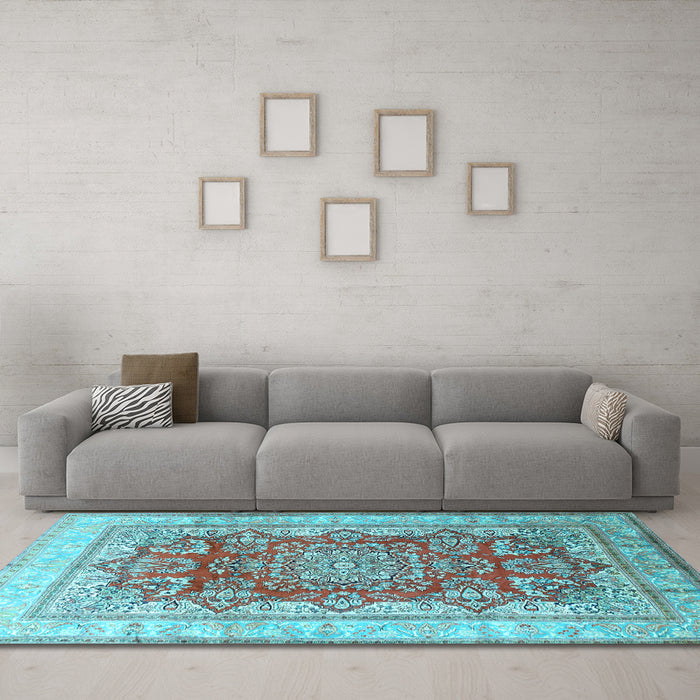 Machine Washable Persian Light Blue Traditional Rug in a Living Room, wshtr1094lblu