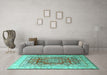 Machine Washable Persian Turquoise Traditional Area Rugs in a Living Room,, wshtr1094turq