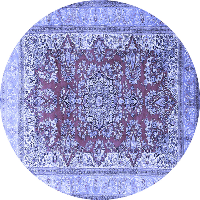Round Machine Washable Persian Blue Traditional Rug, wshtr1094blu