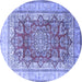 Round Machine Washable Persian Blue Traditional Rug, wshtr1094blu