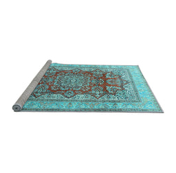 Sideview of Machine Washable Persian Light Blue Traditional Rug, wshtr1094lblu