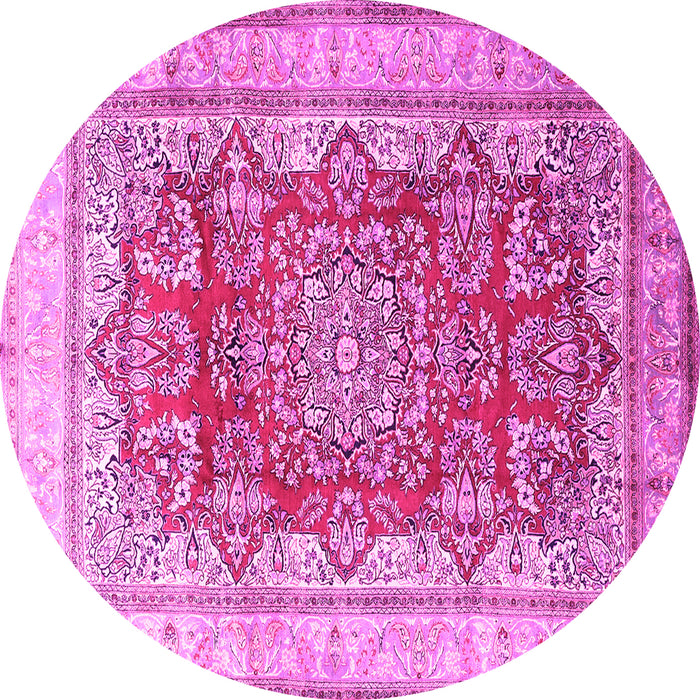 Round Machine Washable Persian Pink Traditional Rug, wshtr1094pnk