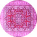 Round Machine Washable Persian Pink Traditional Rug, wshtr1094pnk