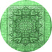 Round Machine Washable Persian Emerald Green Traditional Area Rugs, wshtr1094emgrn