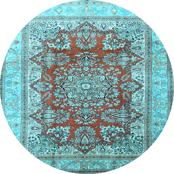 Round Machine Washable Persian Light Blue Traditional Rug, wshtr1094lblu