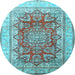 Round Machine Washable Persian Light Blue Traditional Rug, wshtr1094lblu