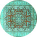 Round Machine Washable Persian Turquoise Traditional Area Rugs, wshtr1094turq