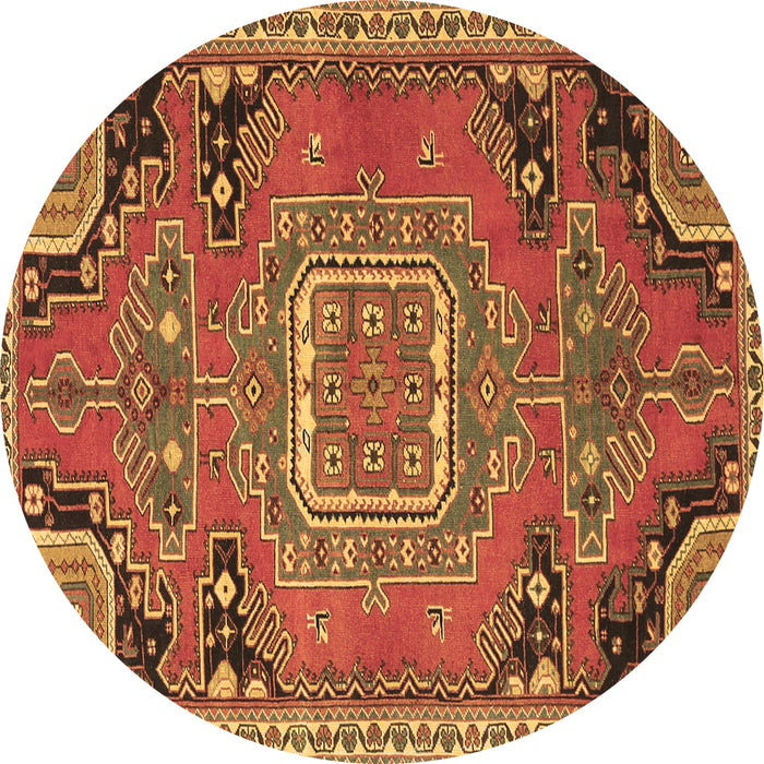 Round Machine Washable Medallion Brown Traditional Rug, wshtr1095brn