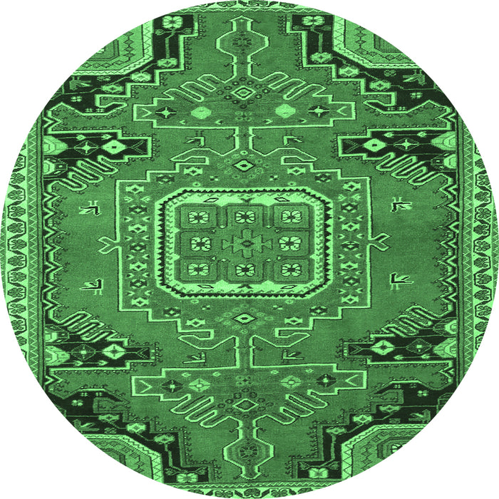 Round Medallion Emerald Green Traditional Rug, tr1095emgrn