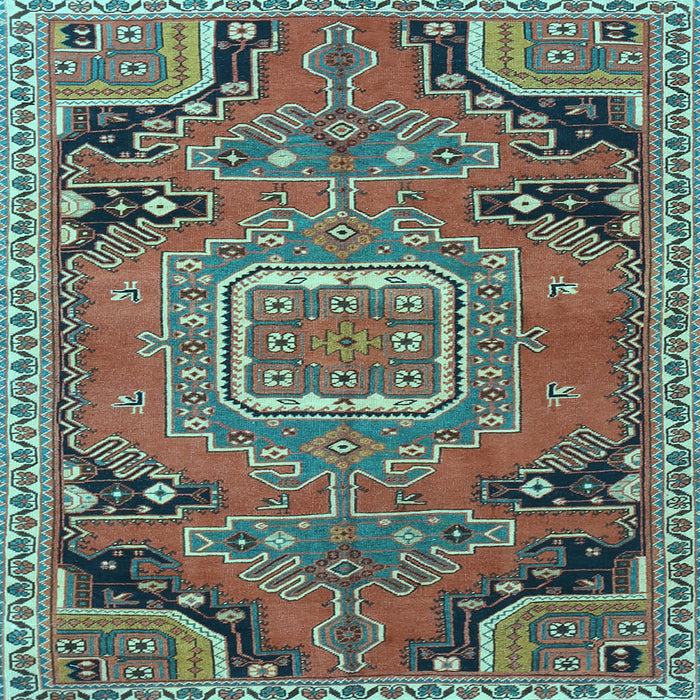 Square Medallion Light Blue Traditional Rug, tr1095lblu