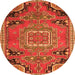 Square Medallion Orange Traditional Rug, tr1095org