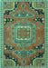 Machine Washable Medallion Turquoise Traditional Area Rugs, wshtr1095turq