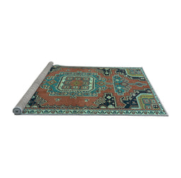 Sideview of Machine Washable Medallion Light Blue Traditional Rug, wshtr1095lblu