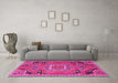 Machine Washable Medallion Pink Traditional Rug in a Living Room, wshtr1095pnk