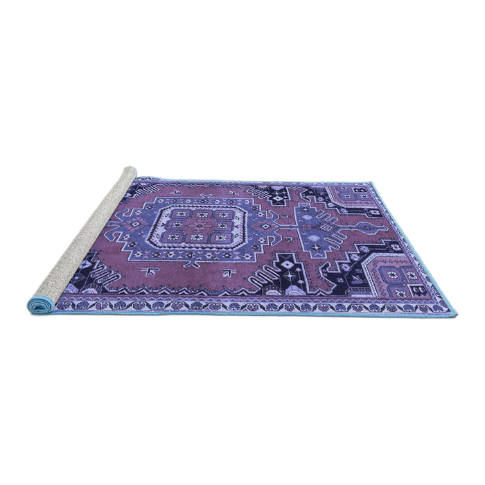 Sideview of Machine Washable Medallion Blue Traditional Rug, wshtr1095blu